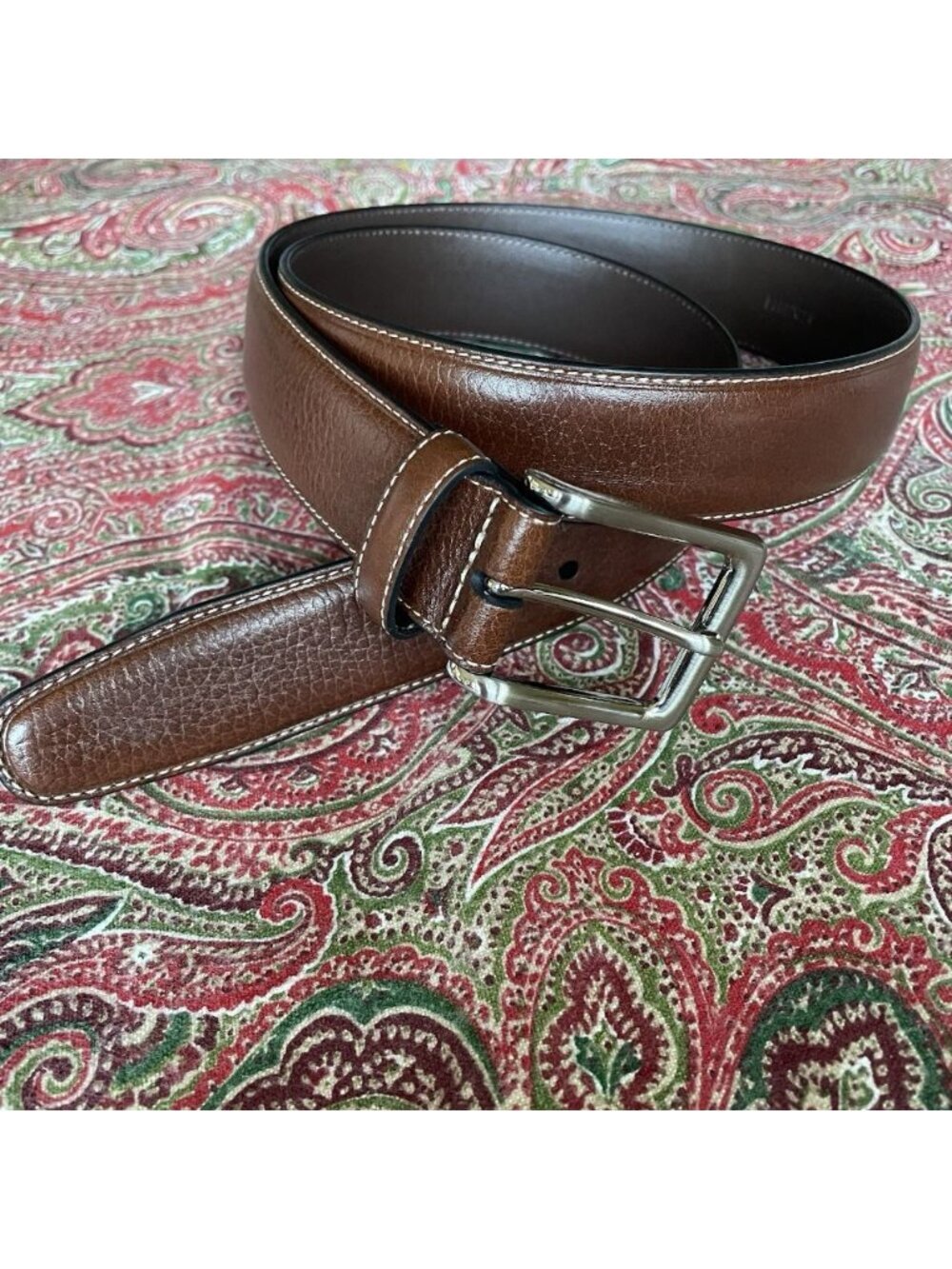 Daniel Cremieux Belt Brown Full Grain Leather 38/95 Silver Toned Metal Buckle